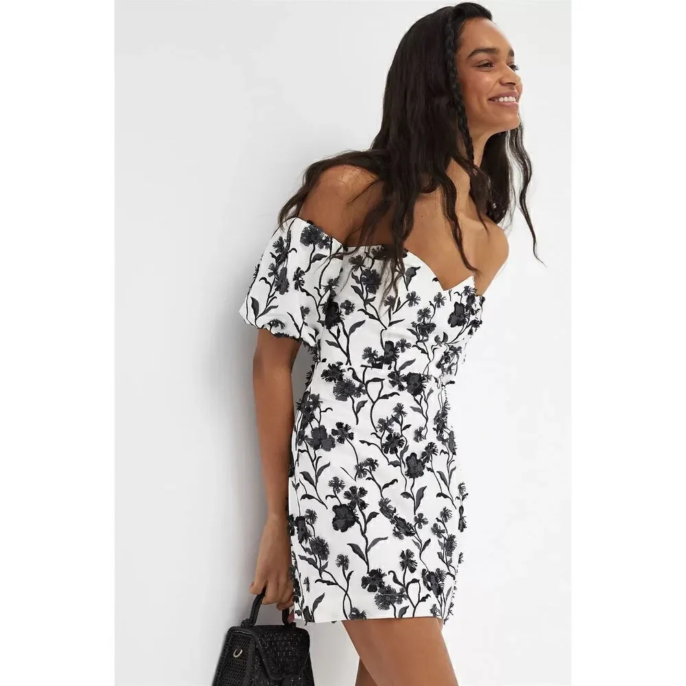 Anthropologie - Sabrina Puff-Sleeve Applique Mini Dress size 12 - Picture 8 of 15